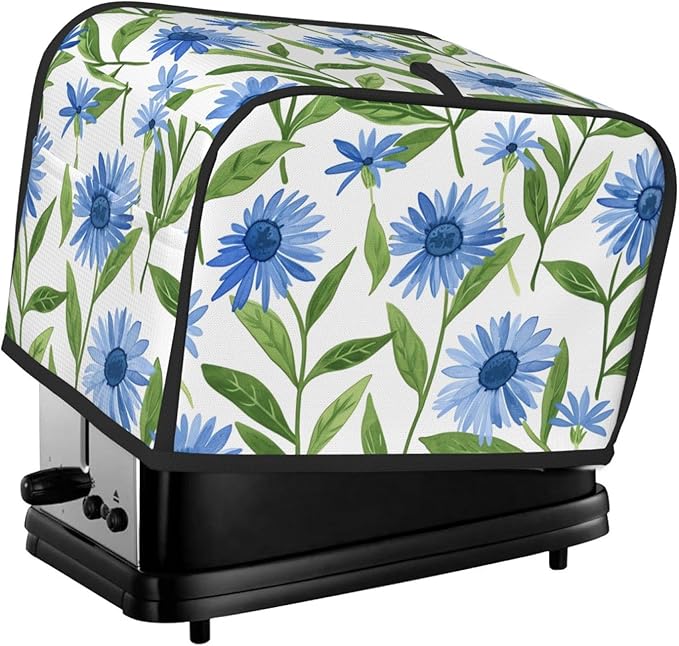 Cornflower White Flowers Toaster Cover 2 Slice, Cute Rural Bread Machine Cover, Washable Dust-Proof Cover for Kitchen Small Appliance Cover,with Top Handle