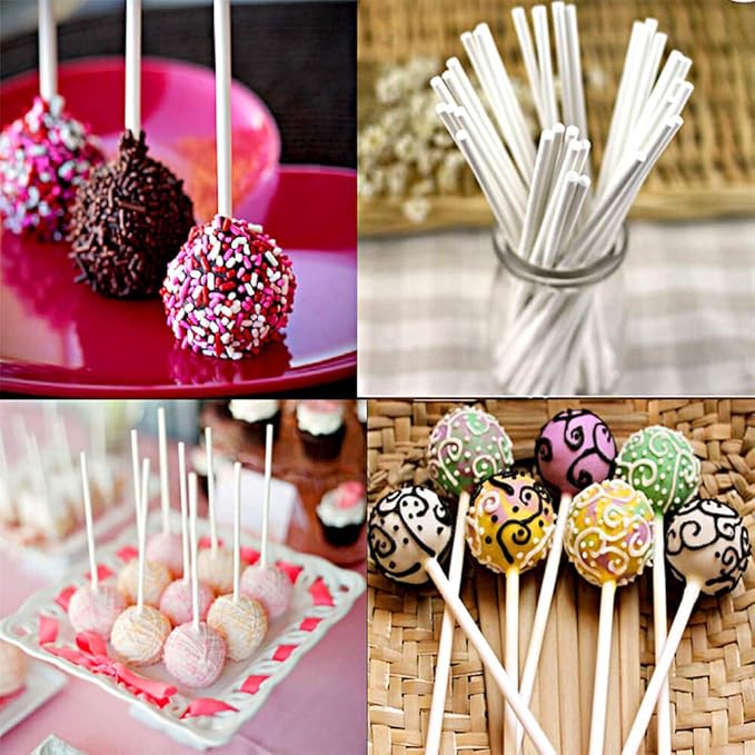 600PCS Cake Pop Sticks and Wrappers for Valentine's Day, Including 200pcs 6-inch Paper Lollipop Sticks, 200pcs Parcel Bags, 200pcs Gold Twist Ties for Lollipop, Candy, Chocolate, Marshmallows