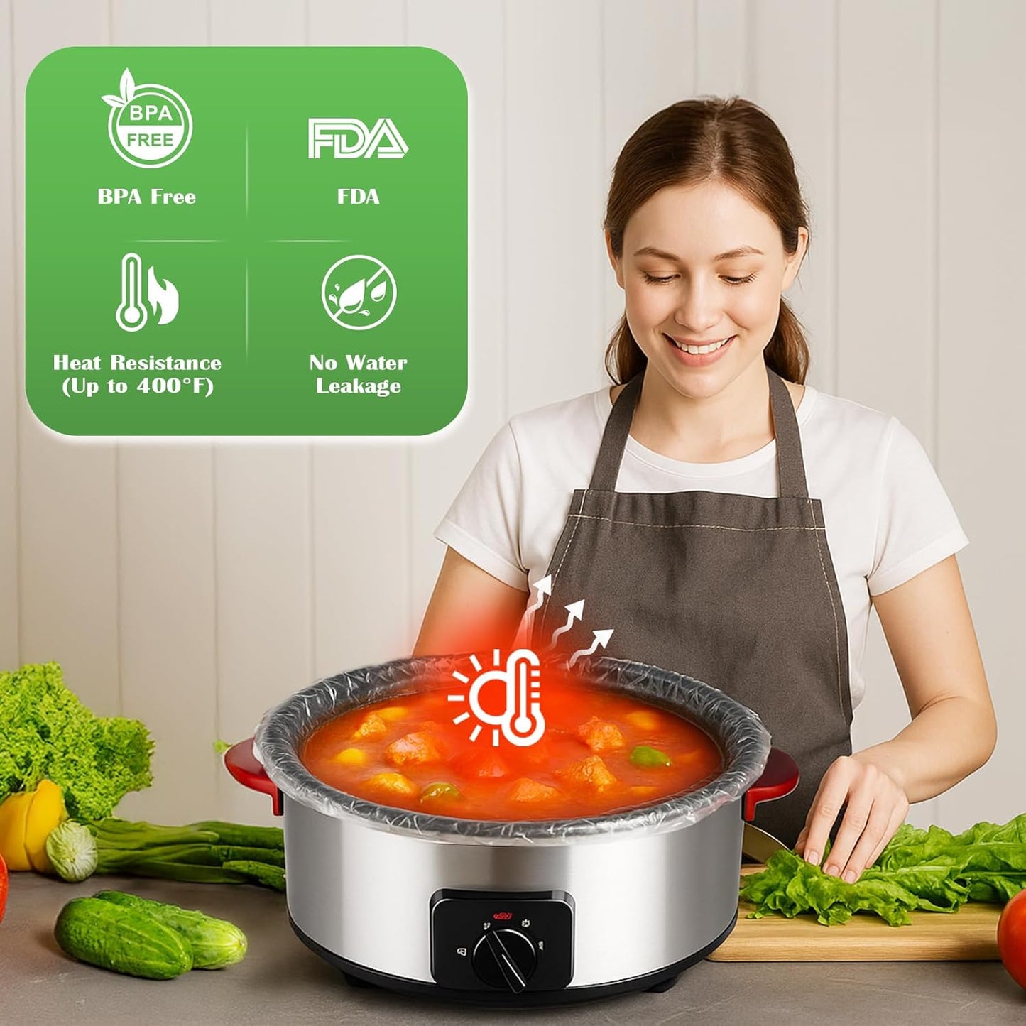 Slow Cooker Liners 3-8 Quarts Disposable Pot Liners 13"x21" Mess-Free Cooking & BPA Free Cooking Bags Suitable for Oval & Round Pots High-Temperature Resistant Liners(20 Liners)