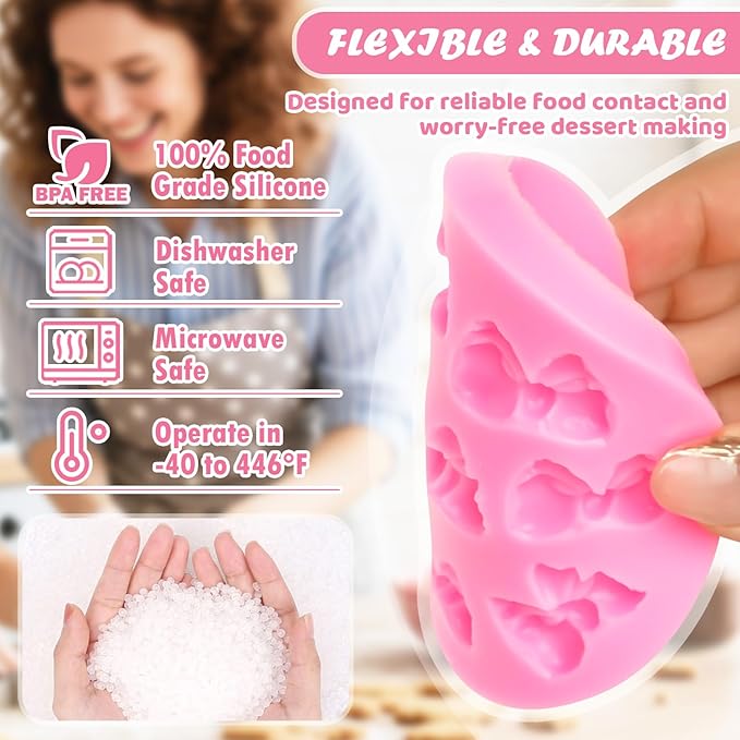 HKNMTT Mini Bow Silicone Molds for Candy Fondant Chocolate Clay Cake Sugar Cake Pop Decorating, 16 Cavities Cute Shapes DIY Cupcake Toppers Craft Birthday Moulds