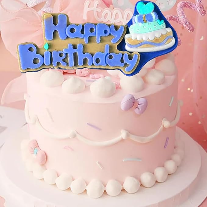2 Pcs Birthday Cake Decoration Fondant Molds Cake Shape "Happy Birthday" Silicone Mold,for Cupcake Topper Chocolate Candy Marzipan Gum Flower Paste DIY Resin Plaster Clay Crafts