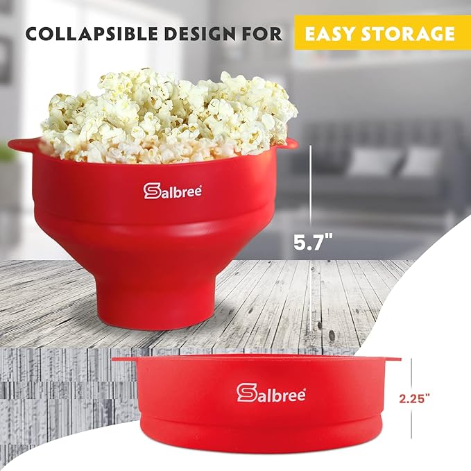 The Original Salbree Collapsible Silicone Microwave Popcorn Popper Maker Machine, Microwavable Bowl Holds 16 Cups, Uses Hot Air and Oil Always Optional - The Most Colors Available (Purple)