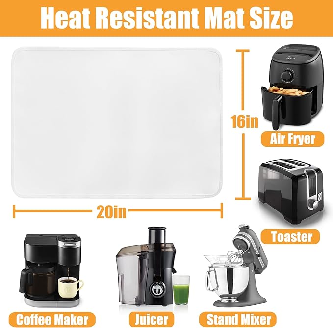 Heat Resistant Mat for Air Fryer, Deep Fryer, Countertop, 16x20in Hot Pads for Kitchen Counter Heat Protector, Under Coffee Maker Mats for Quartz Countertop Protector