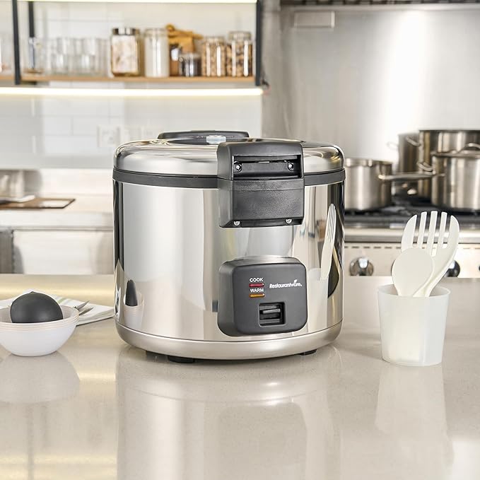 Restaurantware Commercial Rice Cooker 70 Cup Heavy-Duty Steel Industrial Rice Warmer With Nonstick Interior Black Ideal For Catering And Buffet Use