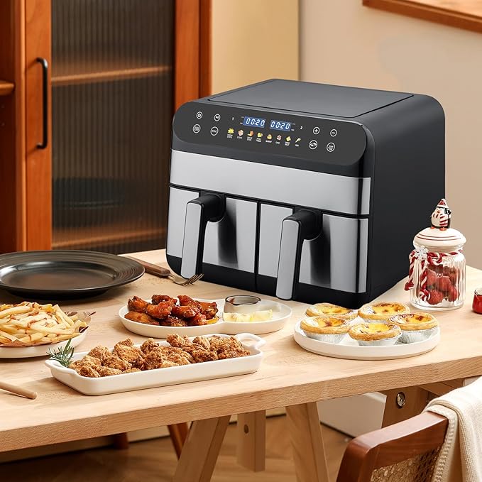 9.5 Quart 8-in-1 DualZone 2-Basket Air Fryer with 2 Independent Frying Baskets, Match Cook & Smart Finish to Roast, Broil, Dehydrate & More for Quick, Easy Meals, Black