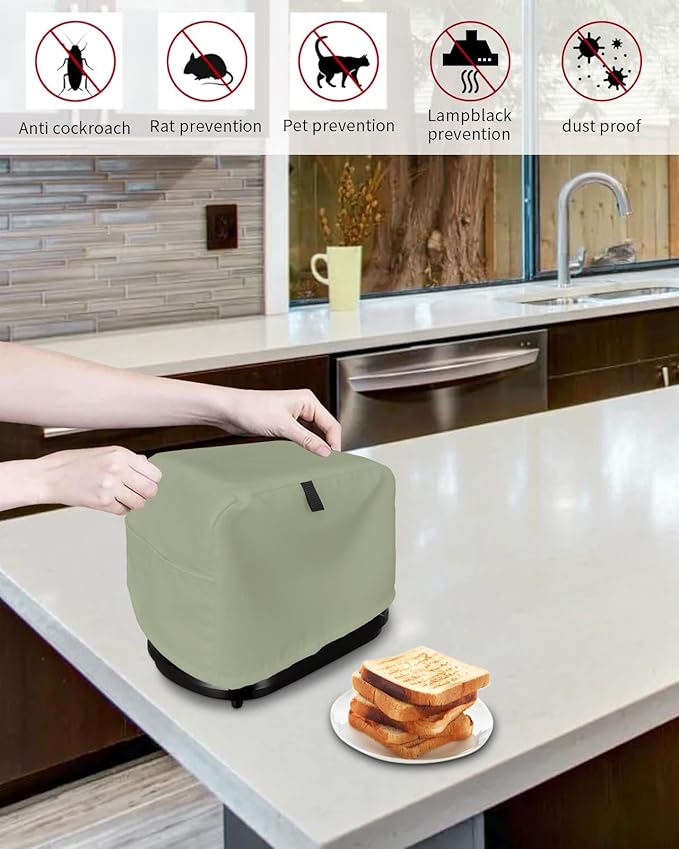 Sage Green Bread Maker Toaster Cover with Pockets, Dust-Proof - 12x11x8in