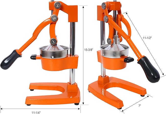 Cast Iron Citrus Juicer, Extra-Large Commercial Grade Manual Hand Press, Heavy Duty Countertop Squeezer for Fresh Orange Juice (Orange)