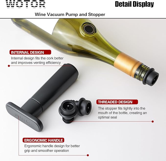 WOTOR Wine Saver Vacuum Pump with 20 Stoppers, Reusable Bottle Sealer Keeps Wine Fresh