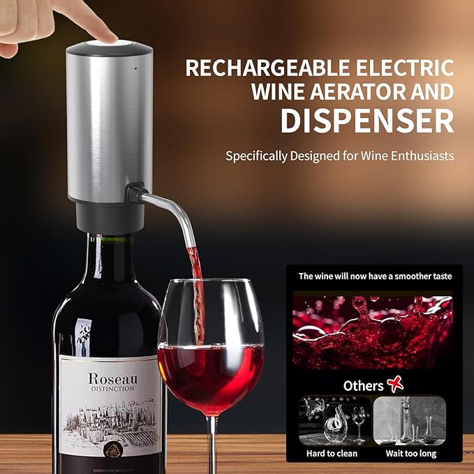Wine Aerator Electric Wine Decanter Automatic Wine Aerator,Wine Dispenser Wine pourer with Rechargeable for Christmas, parties, weddings, dates (Black)