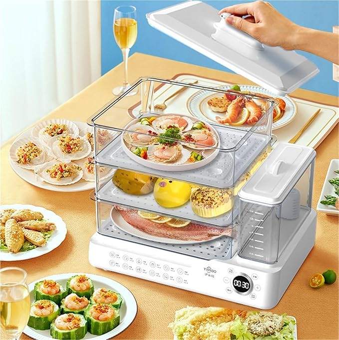 24L Electric Steamer, 3 Tier Electric Food Steamer for Cooking, Commercial Stainless Steel Steamer with Detachable Water Tank, Large Capacity Breakfast Machine with Timer