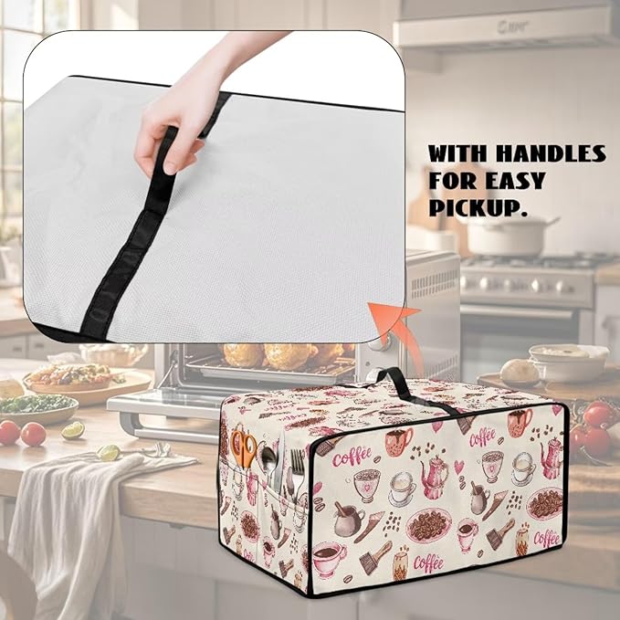 Toaster Oven Dust Cover Dustproof Stylish Convection Microwave Ovens Cover Stain-resistant Small Countertop Appliance Protector, L, Coffee Mocha Pot Beige Pink