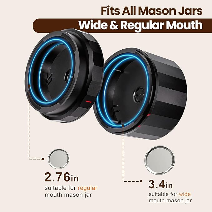 M11 Electric Mason Jar Vacuum Sealer Kit - with Wide and Regular Mouth Mason Lids, Jar Vacuum Sealer for Canning Jars, Vacuum Sealing Machine for Food Storage Black