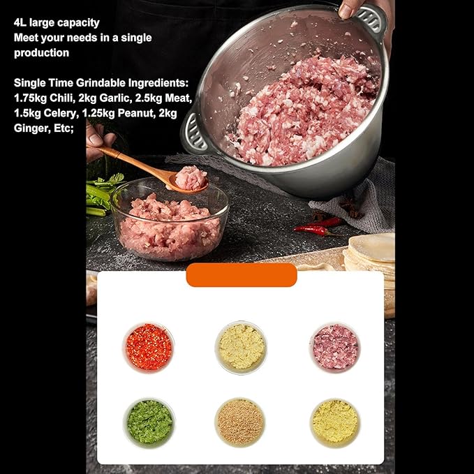 5L Stainless Steel Food Processor Electric Food Chopper with 5 Blades High Capacity Meat Grinder for Vegetables Garlic Nuts