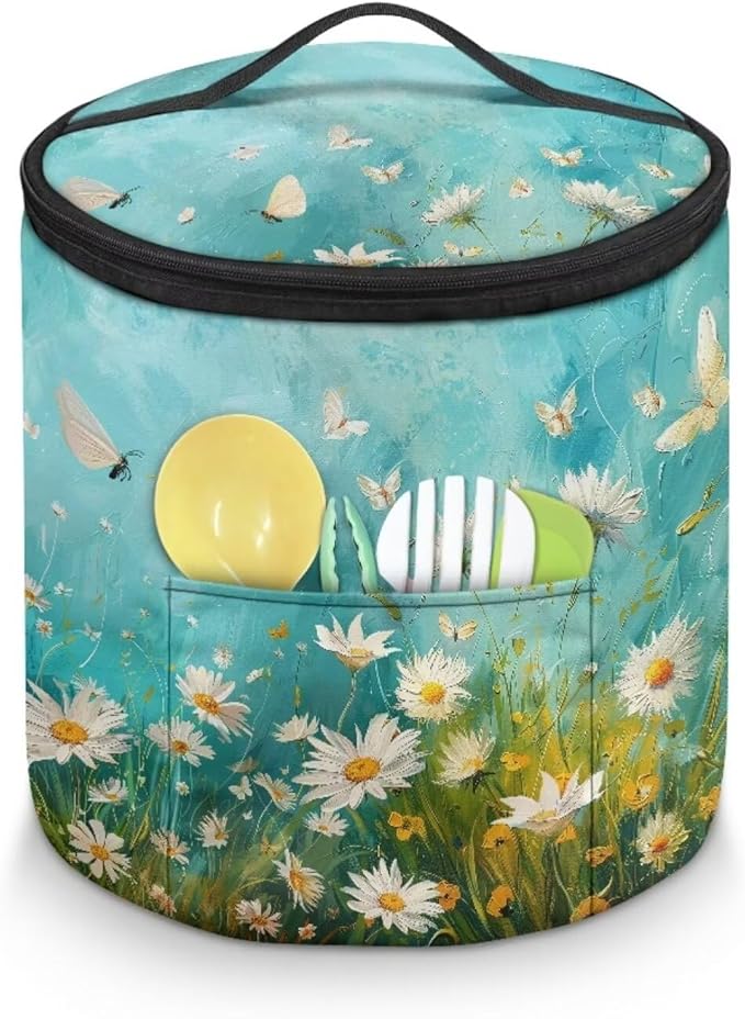 Butterfly Daisy Electric Pressure Cooker Insulation Bag Smooth Flat Surface Pressure Cooker Storage Bag with Handle and Pockets