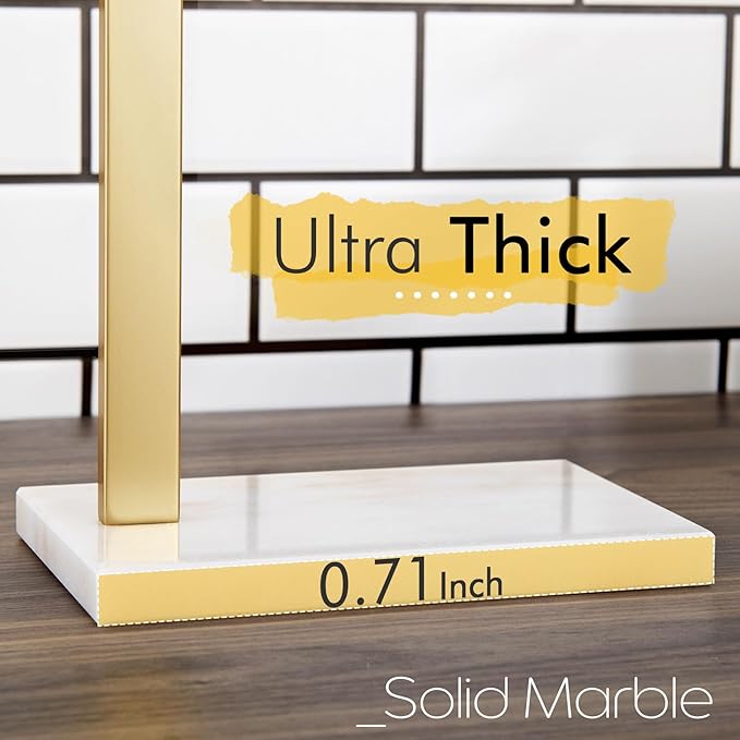 KOKOSIRI Hand Towel Rack Standing Towel Bar with Steady Marble Base for Bathroom Vanity Countertop, Brushed Gold Stainless Steel 15.7'' Height THS0006-BG