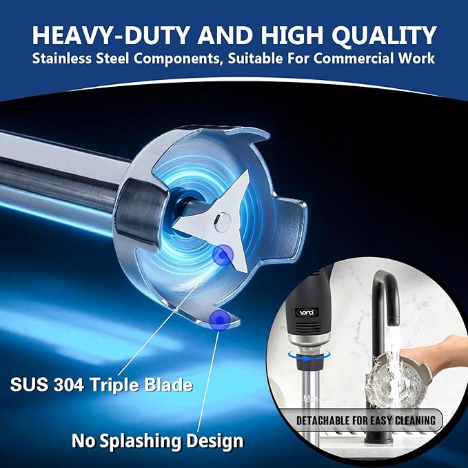 VONCI 22inch Commercial Immersion Blender Detachable Shaft, 500W & 750W Compatible, Stainless Steel Removable Shaft.