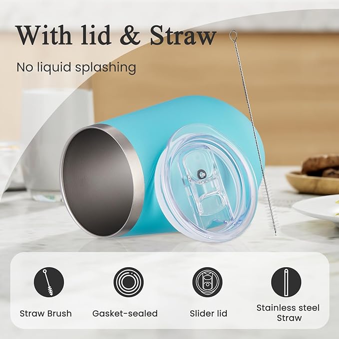 MEWAY 12oz Insulated Wine Tumbler with Lid and Straw - Double Wall Vacuum Stainless Steel Wine glass, for Travel and Office, Baby shower prizes for winners(Light Green,1)