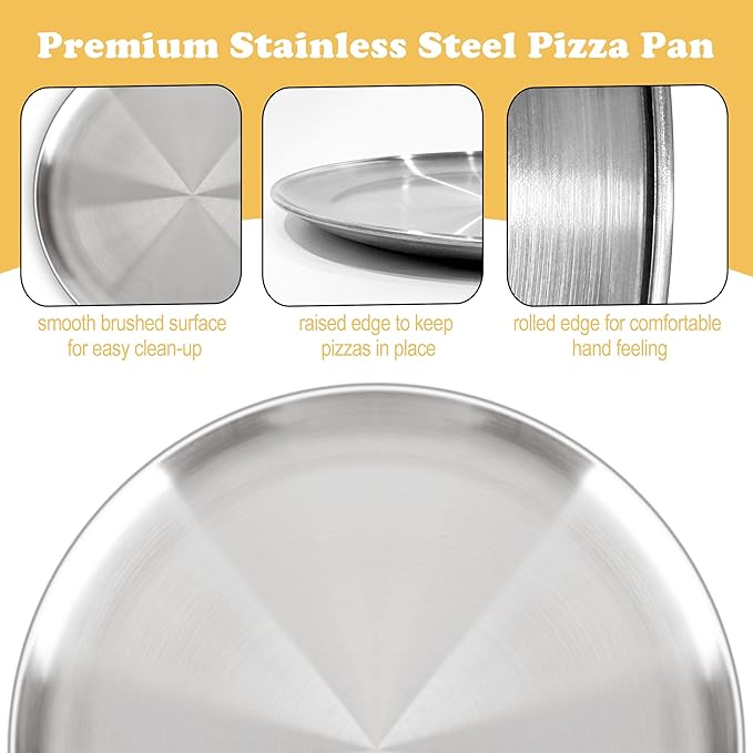 AWTBDP 13½ Inch Pizza Pan for Oven, Non-Stick Large Round Stainless Steel Pizza Pans, Durable Non-Toxic Pizza Tray for Cookie Pizza Pie Cake, Easy Clean & Dishwasher Safe
