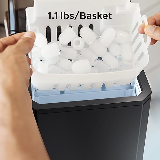 Countertop Ice Maker, 9 Cubes Ready in 6 Mins, 26lbs in 24Hrs, Self-Cleaning Ice Machine with Ice Scoop and Basket, 2 Sizes of Bullet Ice for Home Kitchen Office Bar Party, Black