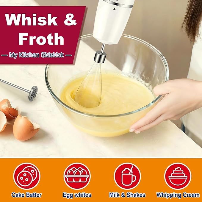 Upgraded 1100W 5-in-1 Immersion Hand Blender – 20 Variable Speeds, Up to 15,500 RPM, Handheld with Milk Frother & Food Processor, White