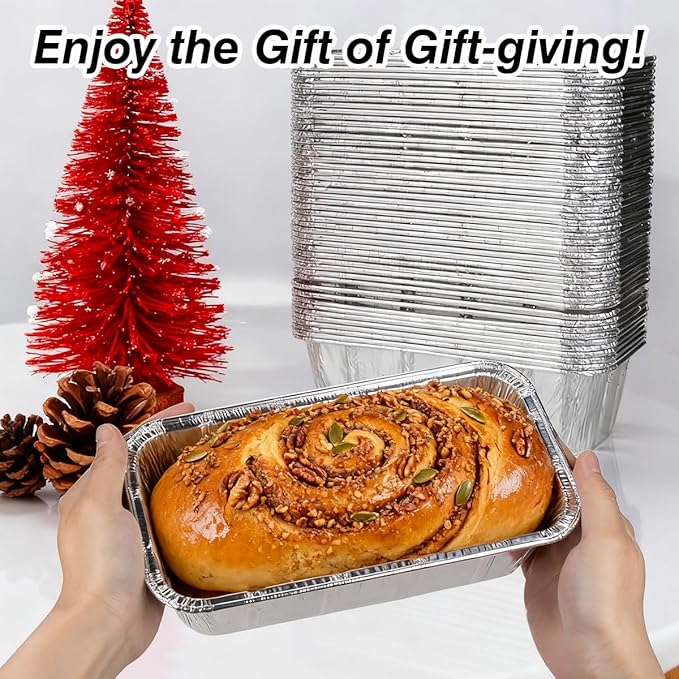 MOACOCK 50 Pack 2Lb Loaf Pans, 8.5" X 4.5" X 2.6" Foil Heavy Duty Disposable Aluminum Foil, Premium Bread Pans for Baking Homemade Cakes & Breads Holiday Treats Food Storage