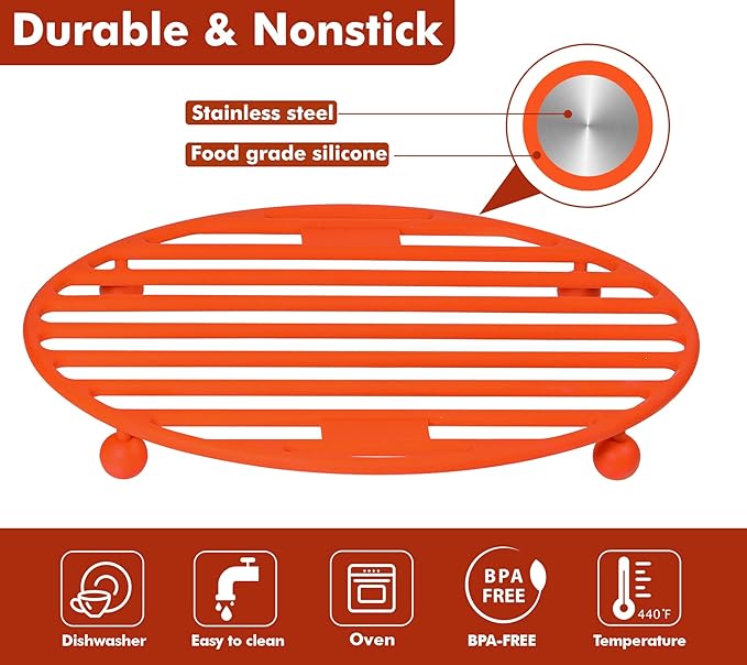 Webake Roasting Rack Oval Silicone 11x8 Inches Cooling Drying Rack Kitchen Cooking Rack for Baking Roasting Pan, Heat-Resistant Silicone Trivet