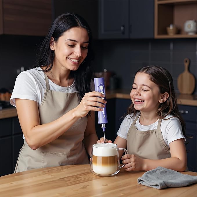 FoodVille MF02 Rechargeable Milk Frother Handheld Foam Maker with Stainless Whisk for Cappuccino, Latte, Bulletproof Coffee, Keto Diet, Protein Powder, Matcha (Ultra Violet)