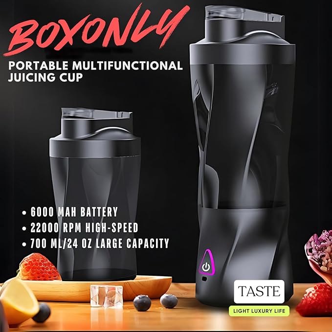 Portable Juicer Blender, USB Rechargeable Smoothie Maker with 6 Upgraded Blades and 6000mAh Battery, 700ml/24oz Capacity, Ideal for Smoothies, Protein Shakes, Travel and Office (Black)