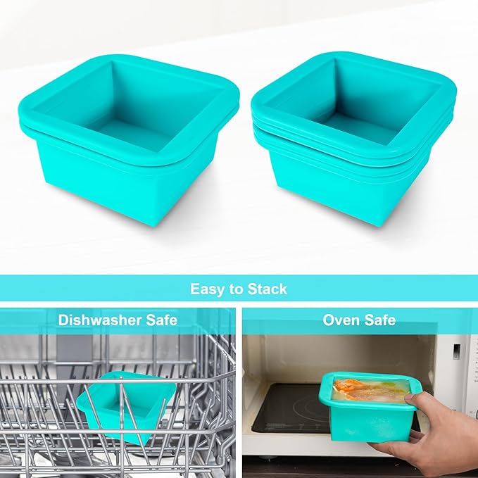 Silicone Freezer Tray with Lid 2 Pack Silicone Freezer Molds Ice Cube Tray Makes 2 Perfect 2 Cup Portions Soup Cubes Meal Prep Containers- Oven & Dishwasher Safe