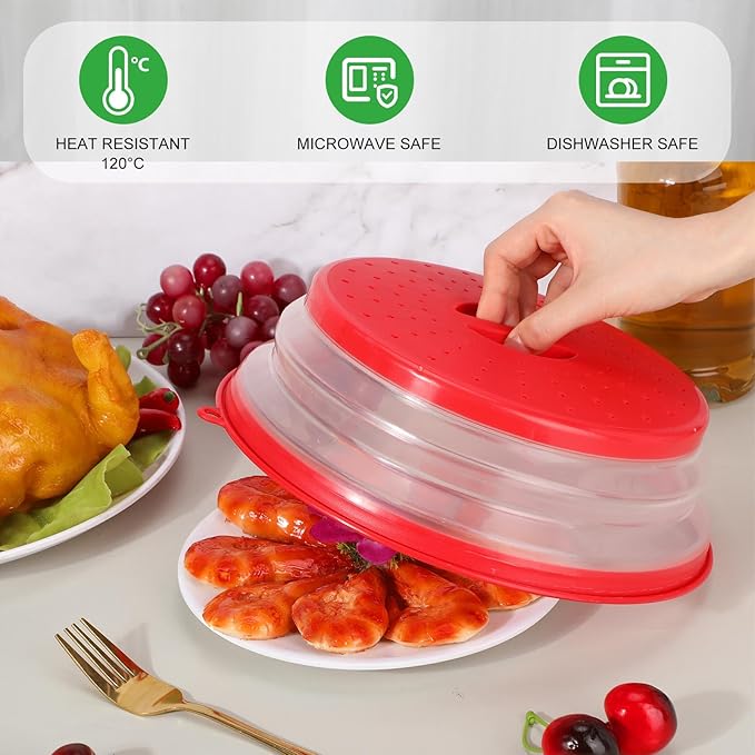 Hoolerry 4 Pack Microwave Splatter Cover for Food Silicone Lids Kitchen Gadget Set Microwave Cover with Water Steamer Kitchen Ware Set Splatter Cover(Green, Sky Blue, Red, Royal Blue)