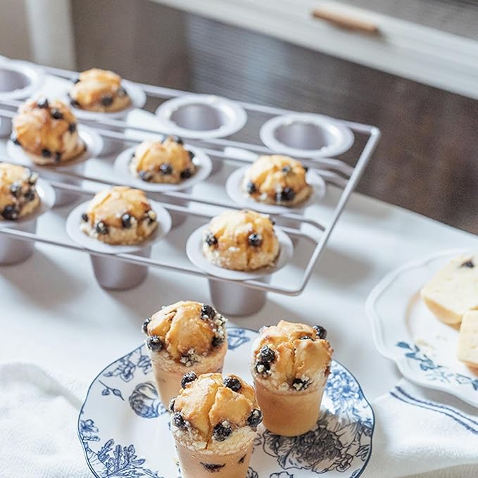 12 Cups Nonstick Popover Pan Muffin Cupcake Pan Pudding Pan Bakeware for Oven Baking, Frittatas, Muffins, Quiches, Pudding Cakes, Gold
