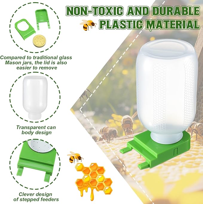 LemonRoad 4 Pcs Honey Bee Feeder for Beekeeping Beehive Entrance Feeder Watering Station with Extra Large Half Gallon Bottle Beekeeping Supplies for Outside Garden Feeding Sugar Syrup