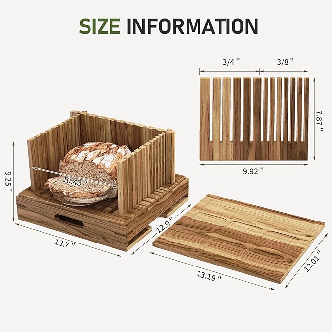 Acacia Wood Bread Slicer for Homemade Bread and Sourdough, Adjustable Width up to 10.4", 2-in-1 Bread Cutter with Pull-Out Serving Tray, Large Wide Capacity Bread Making Tool