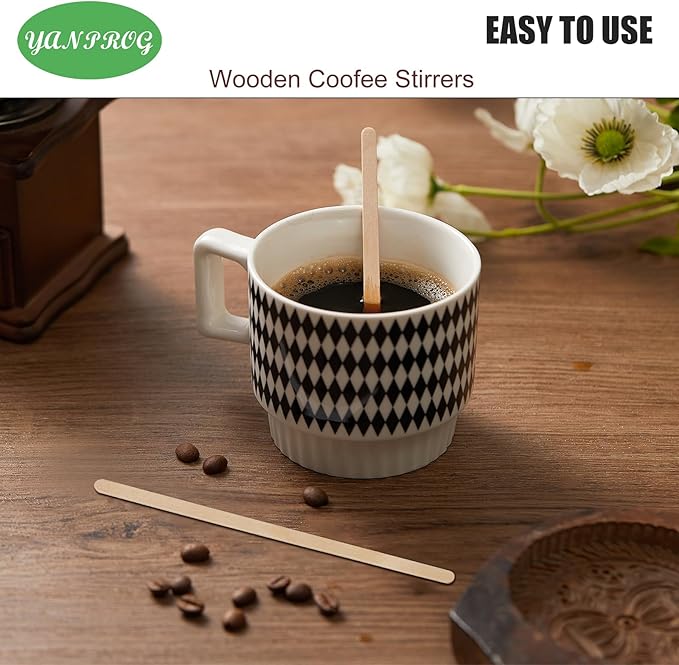 Wooden Coffee Stirrers 5.5" Coffee Stir Sticks 100 Pcs, Natural Birch Round End Thick Birch Wood Eco-Friendly， Suitable for Coffee, Cocktail and Hot Drinks