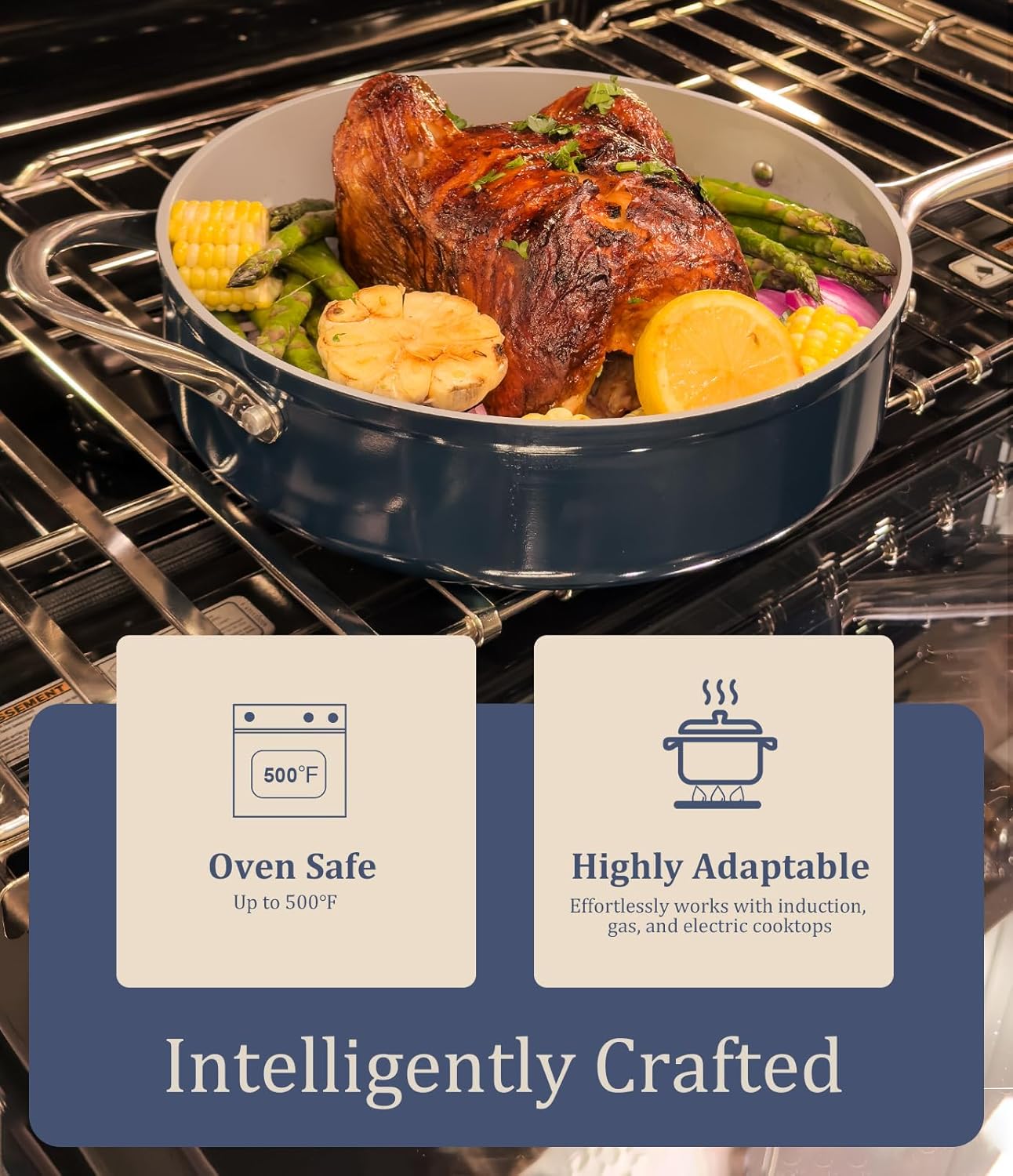 Stock Pot 4.5qt Dutch Oven with Lid (9.5") Nonstick Ceramic Coated Non-Toxic PFAS-Free Even Heat Distribution for Braising, Baking Bread & Soups, Compatible for All Cooktops(Induction/Gas/Electric) Oven Safe to 500°F (Navy Blue)
