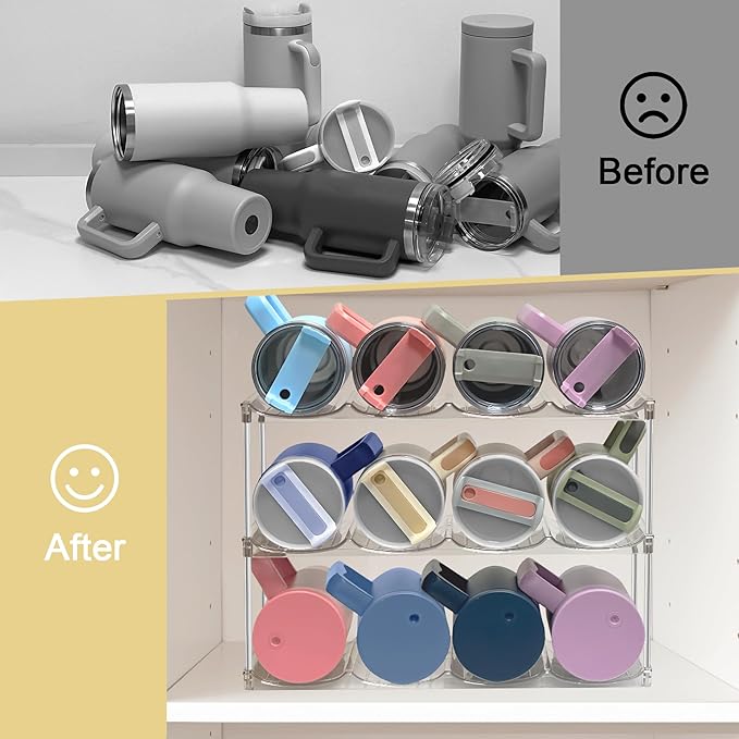 Stackable Water Bottle Organizer for Stanley 40oz Tumblers – Acrylic Water Bottle Holder for Cabinet, Pantry, Large Tumbler Organizer Storage Rack, Stanley Cup Storage, 2 Tier, Holds 8 Bottles