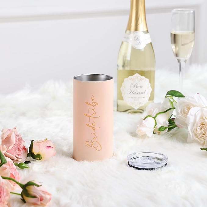 Bride Tribe Gifts Set of 6 Cups Bachelorette Party Favors Wedding Gifts for Bridesmaid Bride Stainless Steel Skinny Tumbler with Lid and Straw 15 OZ Pink
