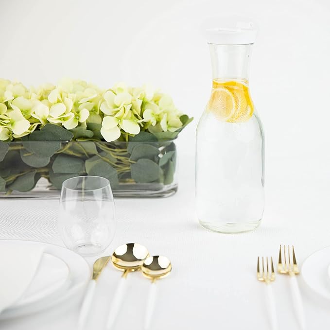 Clear Plastic Water Pitchers Carafes with Flip top White Lids 50 OZ Heavy Duty Beverage Pitcher Jug for Juice or iced Coffee Great for Mimosa bar Restuarants ot Schools Pack of 6