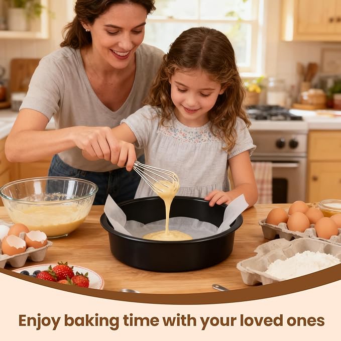 10 Inch Cake Pan Set of 2 - Nonstick Carbon Steel Round Cake Baking Pans with Parchment Paper, Dishwasher Safe, Durable for Large Layer Cakes, Birthday & Christmas Baking