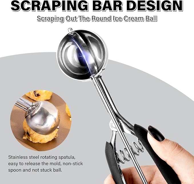 Cookie Scoop 2 Tbsp for Baking, Professional Stainless Steel Ice Cream Scoop 44mm, Melon Baller Muffin Scoop, Good Soft Grips, Quick Trigger Release, 30ml (2 Tablespoon)