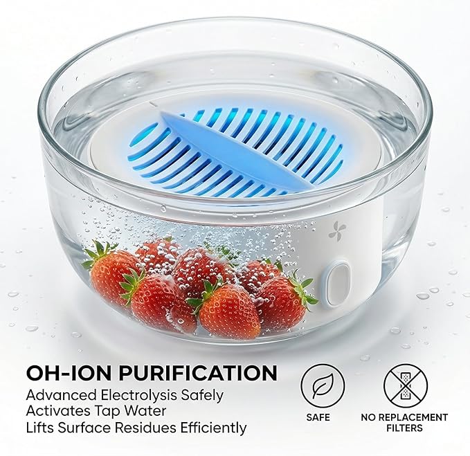 Fruit and Vveggie Cleaner Produce Cleaner - Cordless Produce Washer, OH-ion Portable Food Device for Surface Residues, IPX7 Waterproof (1)