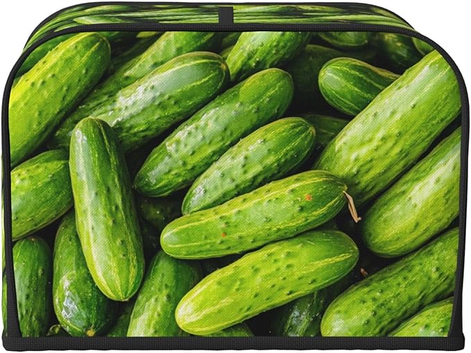 Green Cucumbers Covers for Toasters 4 Slice,Cute Funny Bread Machine Cover with Handle,Washable Stain Resistant Kitchen Small Appliance Cover Dining Decor