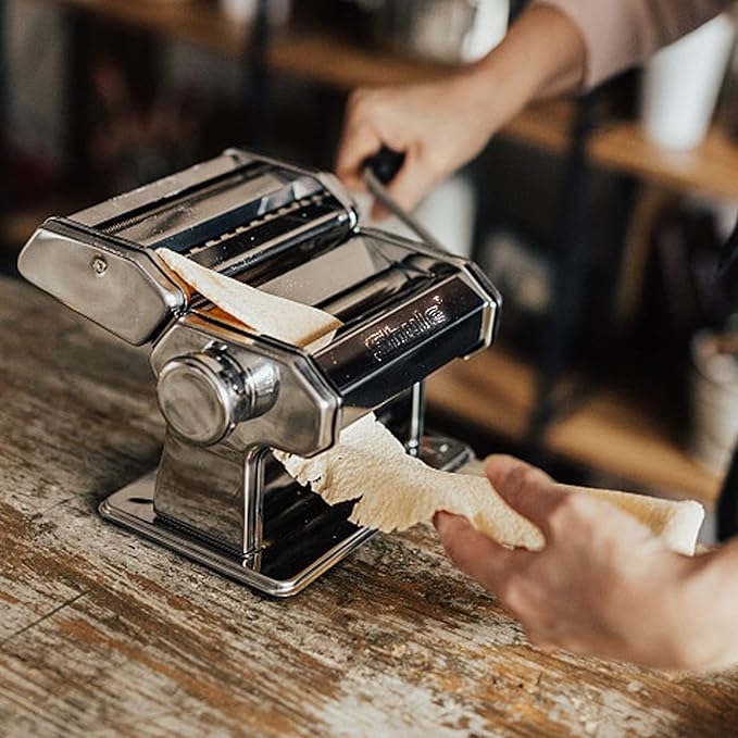 Shule Pasta Maker Machine Stainless Steel Manual Noodle Makers Include Pasta Roller, Cutter, Hand Crank and 7 Adjustable Thickness Setting