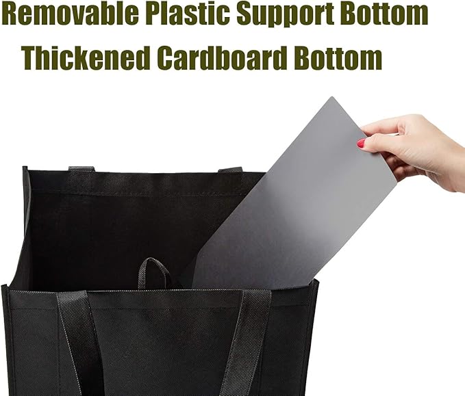 NERUB Set of 10 Reusable Grocery Bags Heavy Duty Shopping Bags Large Grocery Totes with Reinforced Bottom Super Sturdy Handles, Black