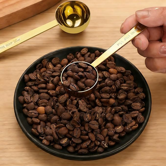 4 Pcs Coffee Scoop, Gold Stainless Steel Coffee Spoons Set, 2 Pack 1 tablespoon (15ml) and 2Pack 1 tablespoons (30ml) Spoon, Gold Tablespoon Measure Spoon for Coffee, Milk Powder, Fruit Powder