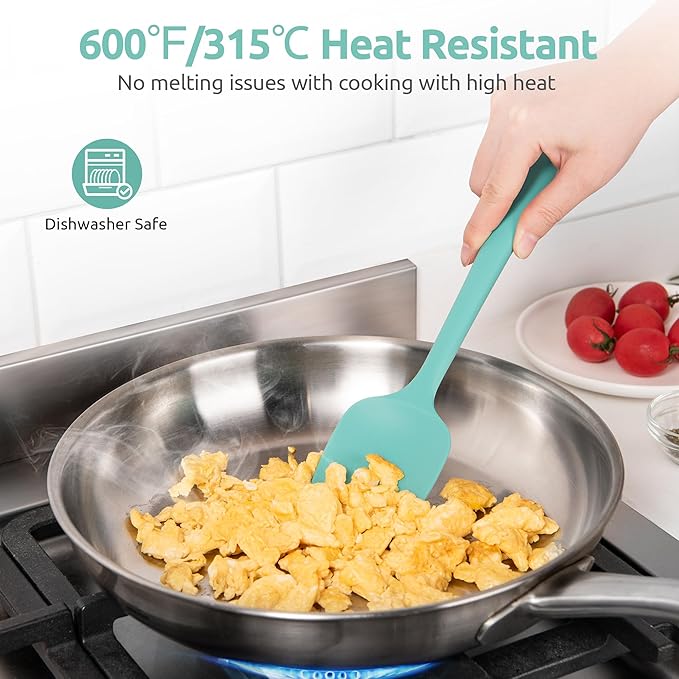 U-Taste 18/8 Stainless Steel Measuring Cups and Spoons Set of 12 and 600ºF Heat Resistat Silicone Flexible Baking Spoon Spatula & Cooking Scoop Spoonula (Aqua Sky)