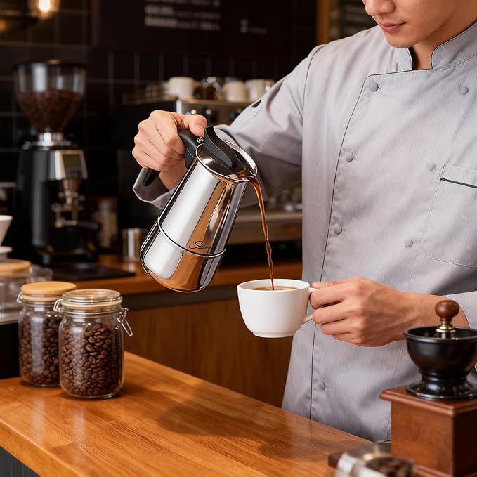 Espresso Maker 6 Cup Moka Pot Stainless Steel Percolator coffee pot, Compatible with Gas, Electric, Ceramic, and Induction stovetops(10 fl oz/300 ml)