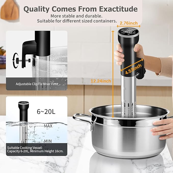 CATTLEMAN Sous Vide Cooker WiFi, 1000W, IPX7 Waterproof, Immersion Circulator for Sous-Vide, Suvee Cooker, Sous Vide Machine with Cookbook, Precision Temperature & Timer, Noise-free