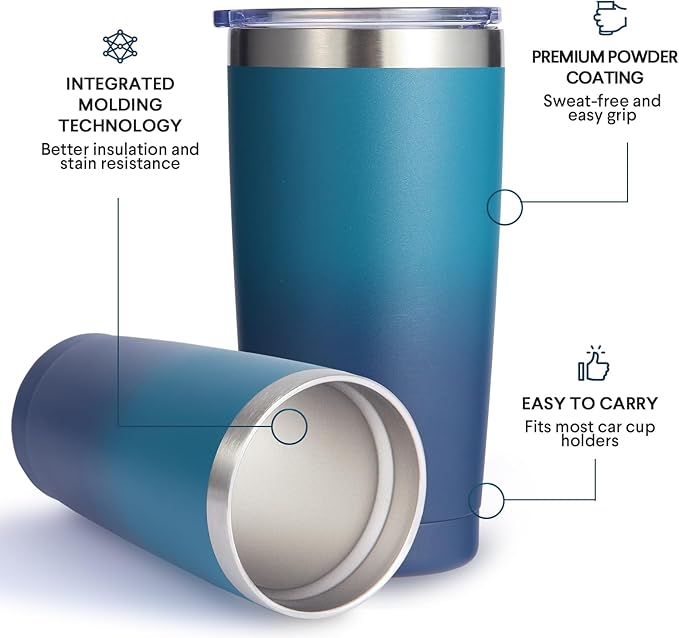 Volhoply 20oz Stainless Steel Tumbler with Lid and Straw,Double Wall Insulated Travel Iced Coffee Mug Fits Cup Holder,Powder Coated Cups for Hot and Cold Drinks,Gifts for Women Men（Dark Night,1 Set）