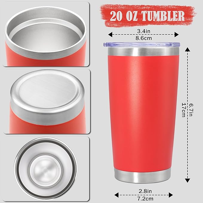 20 oz Tumbler Coffee Travel Tumblers Bulk with Lid Stainless Steel Double Wall Vacuum Insulated Mug Powder Coated Cups fit Car Cupholder for Hot and Cold - Red, 4Pack